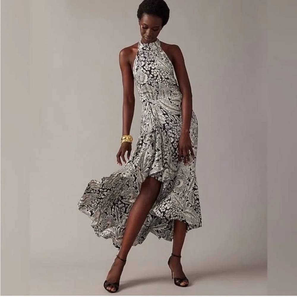 NWT J.Crew Collection halter-tie cupro-blend dress in classic floral print